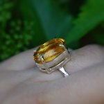 Madeiros citrinas, sidabrinis žiedas, dydis reguliuojasi