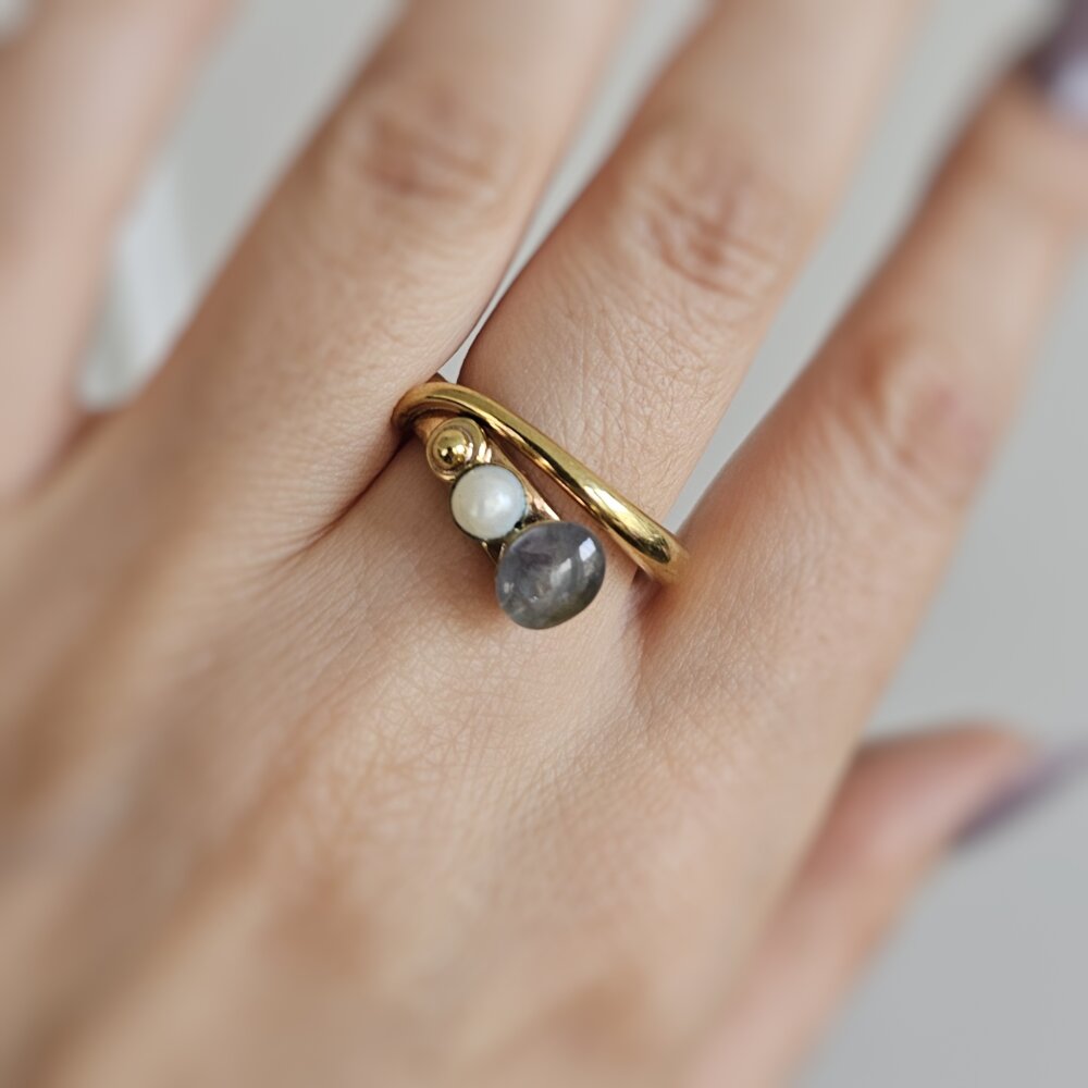 Perlo ir labradorito žiedas, 18.2 dydis