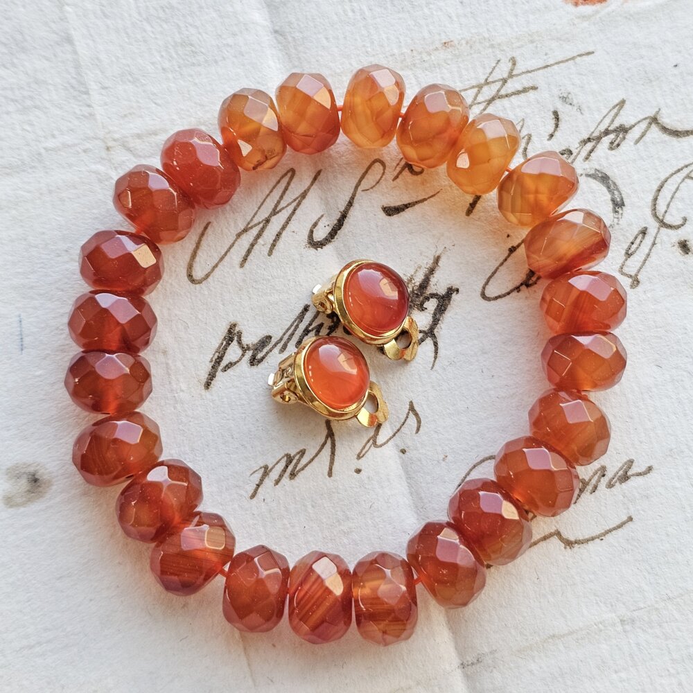 Karneolio klipsai ir apyrankė 🧡