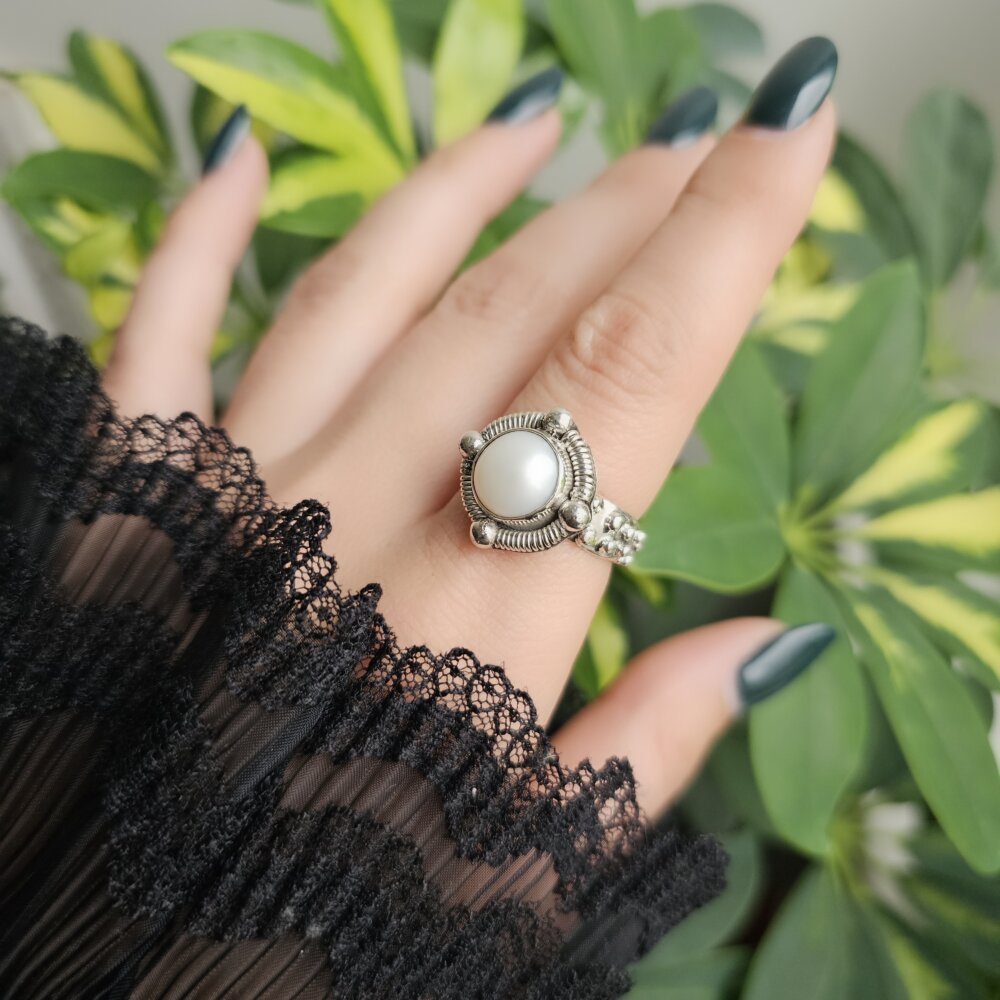 Vienetinis sidabrinis gėlavandenio perlo žiedas, 19.5 dydis