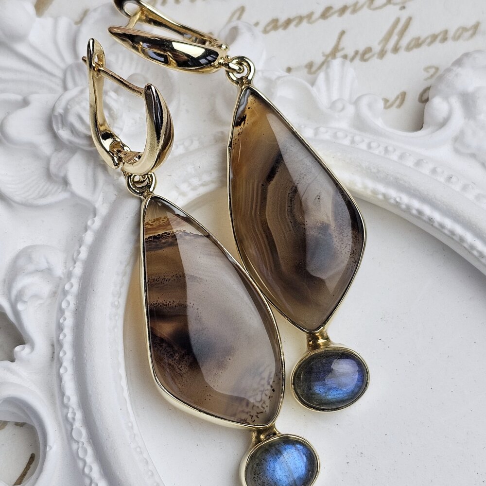 Agato ir labradorito auskarai