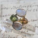 Citrino, labradorito, mėnulio akmens ir peridoto žiedas, 19.3 dydis
