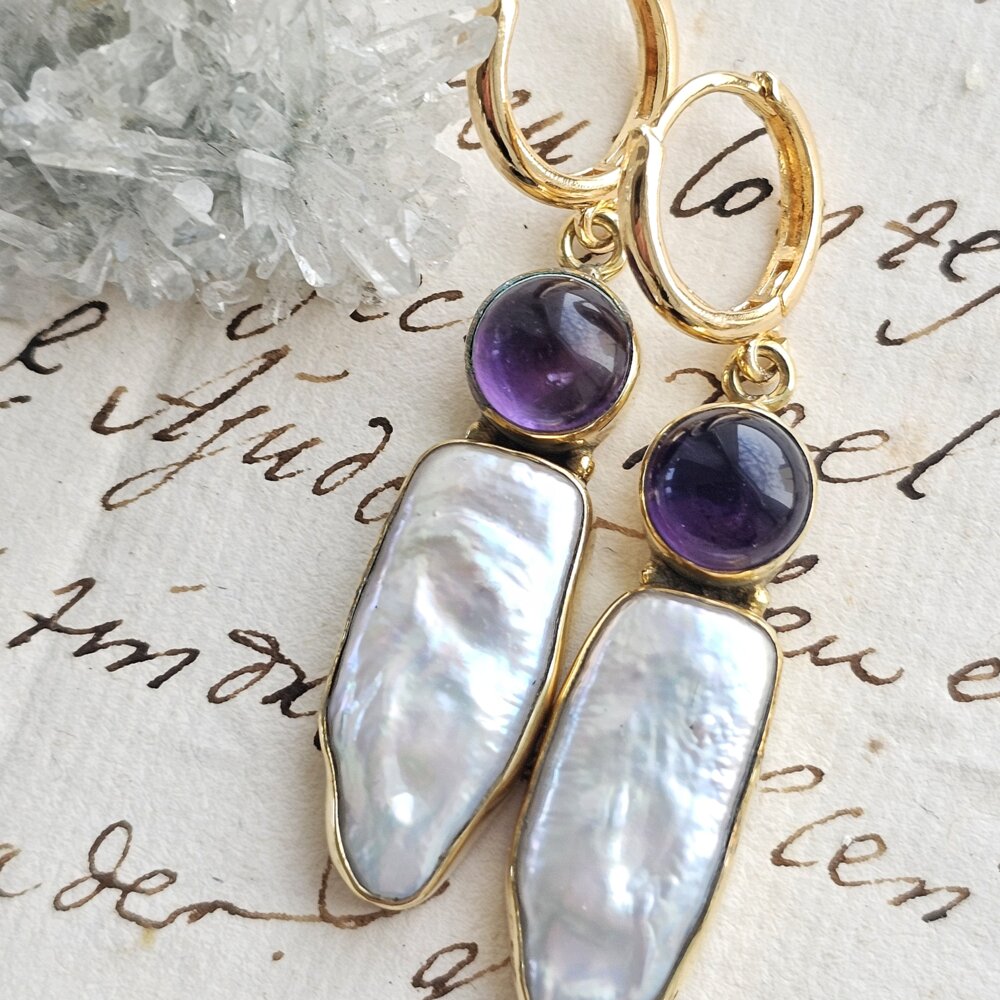 Ametisto auskarai su perlais