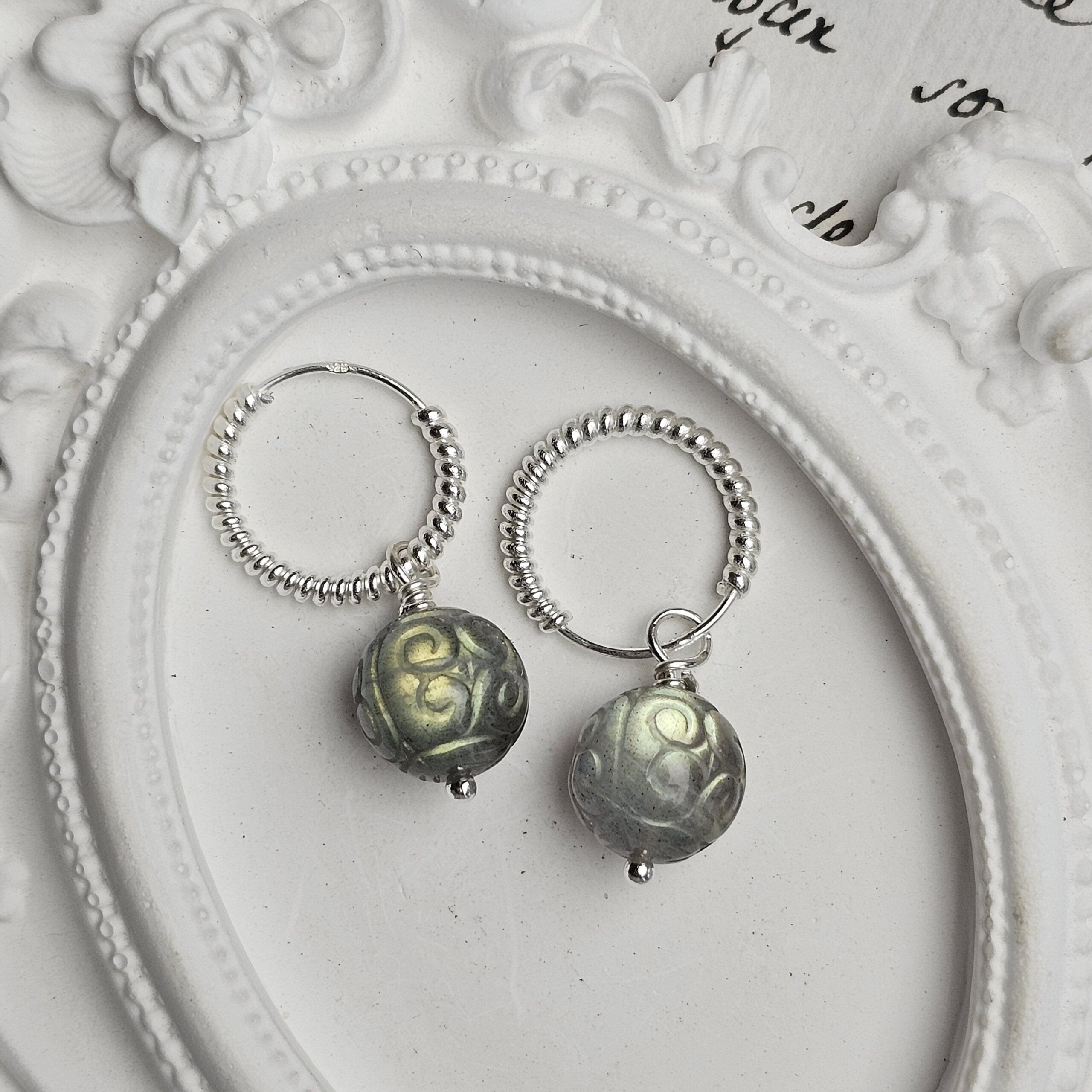 Sidabriniai labradorito auskarai