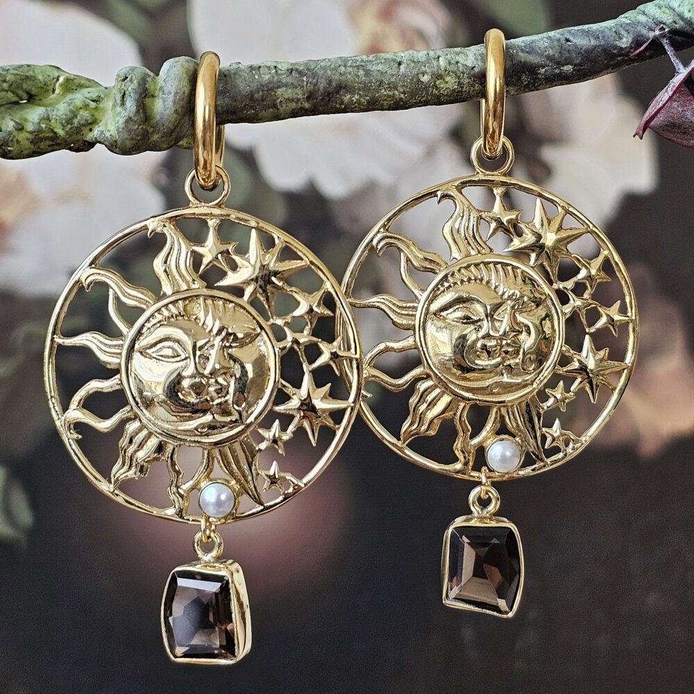 Masyvus dūminio kvarco ir perlų auskarai